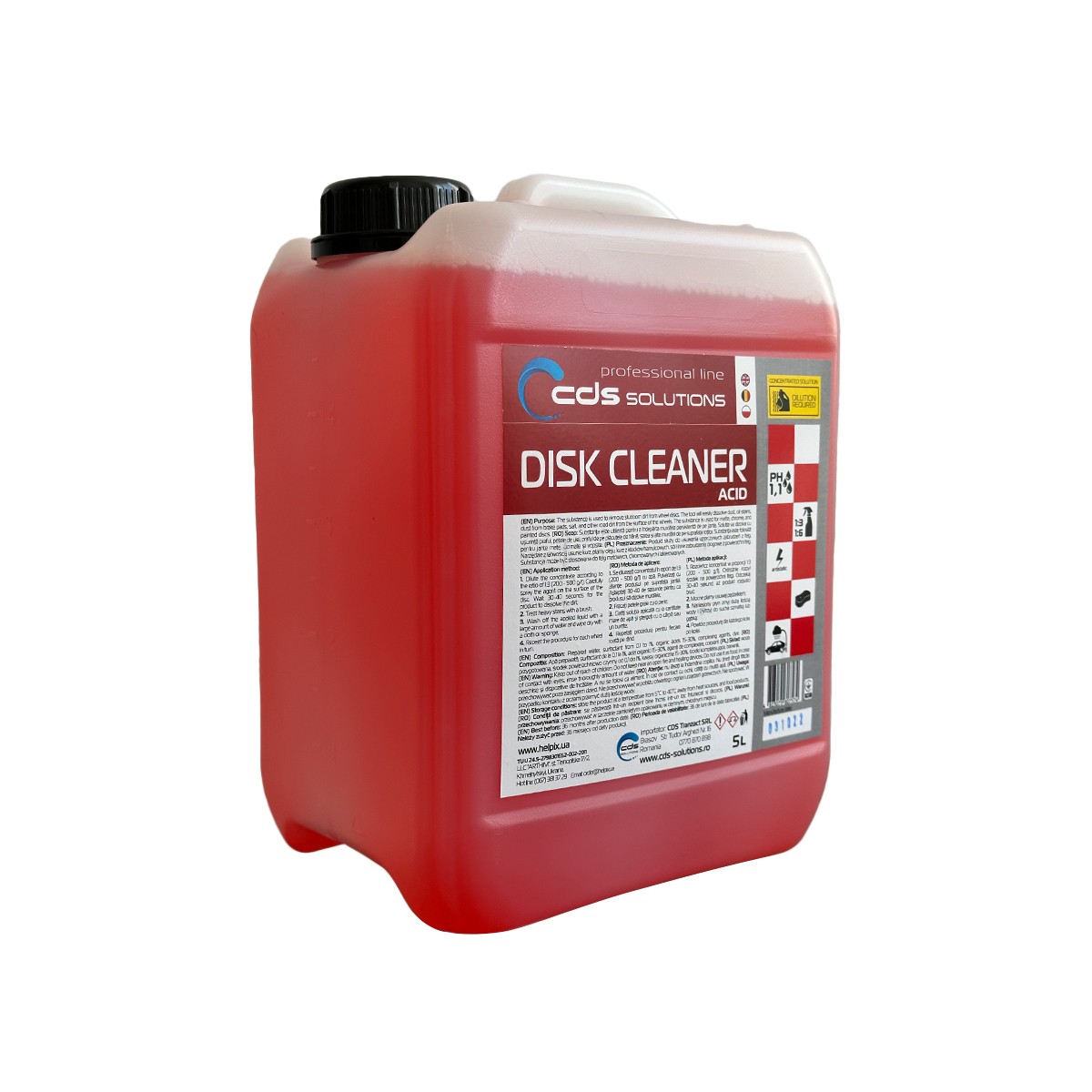 CDS DISK CLEANER - SOLUTIE CURATAT JANTE - 5 L - Solutia de curatare a discurilor (acid) DISK CLEAN...